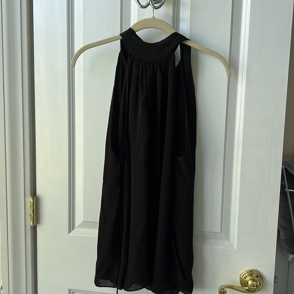 Haute hippie silk tie neck top with laced sides